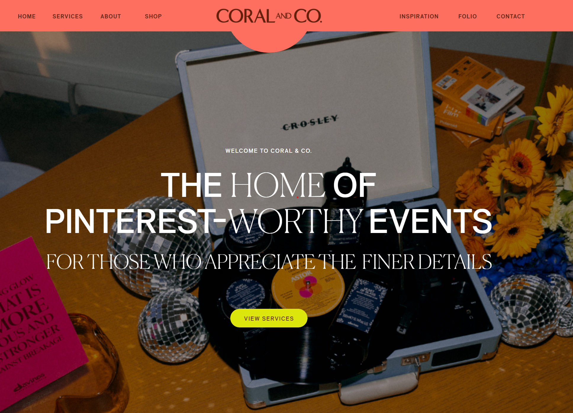 Screenshot of Coral & Co.'s brand new popping and modern home page.